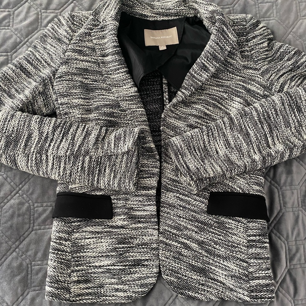 Banana Republic Tweed Blazer, Black & White, 4